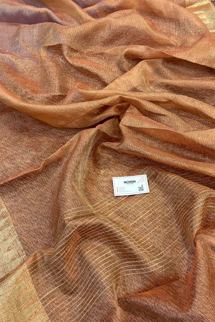 Orange Khaardaar Crush Tissue Silk Banarasi Saree