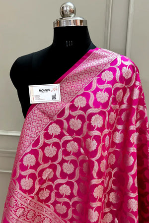 Pink Patti Jaal Katan Silk Banarasi Dupatta