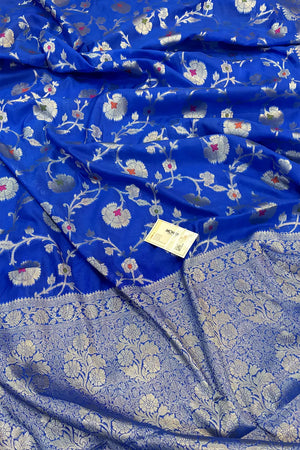 Royal Blue Golden Zari Georgette Silk Banarasi Saree