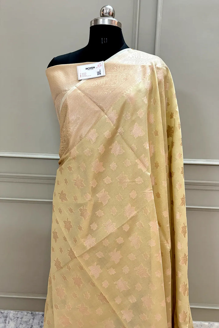 Yellow Daab Buti Chanderi Silk Banarasi Saree