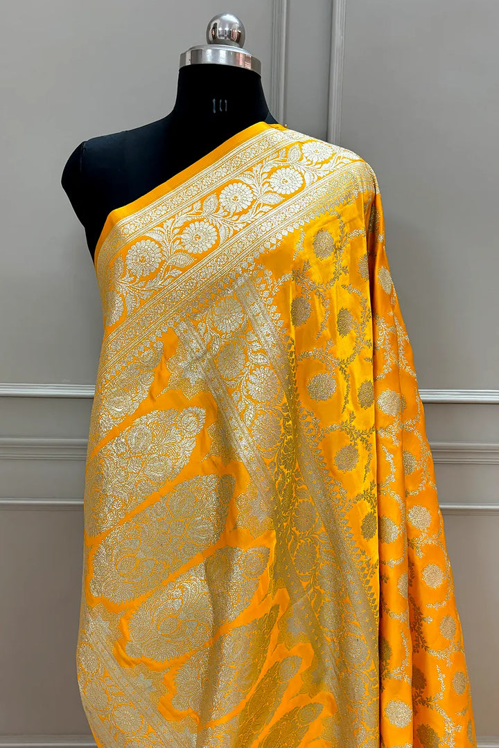 Yellow Murmuri Jaal Katan Silk Banarasi Saree