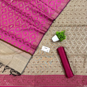 Beige and Pink Patti Jaal Banarasi Silk Suit