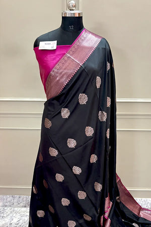 Black and Pink Golden Zari Banarasi Silk Saree