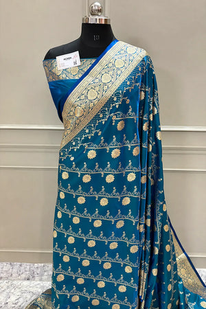 Firozi Bhawar Jaal Katan Silk Banarasi Saree