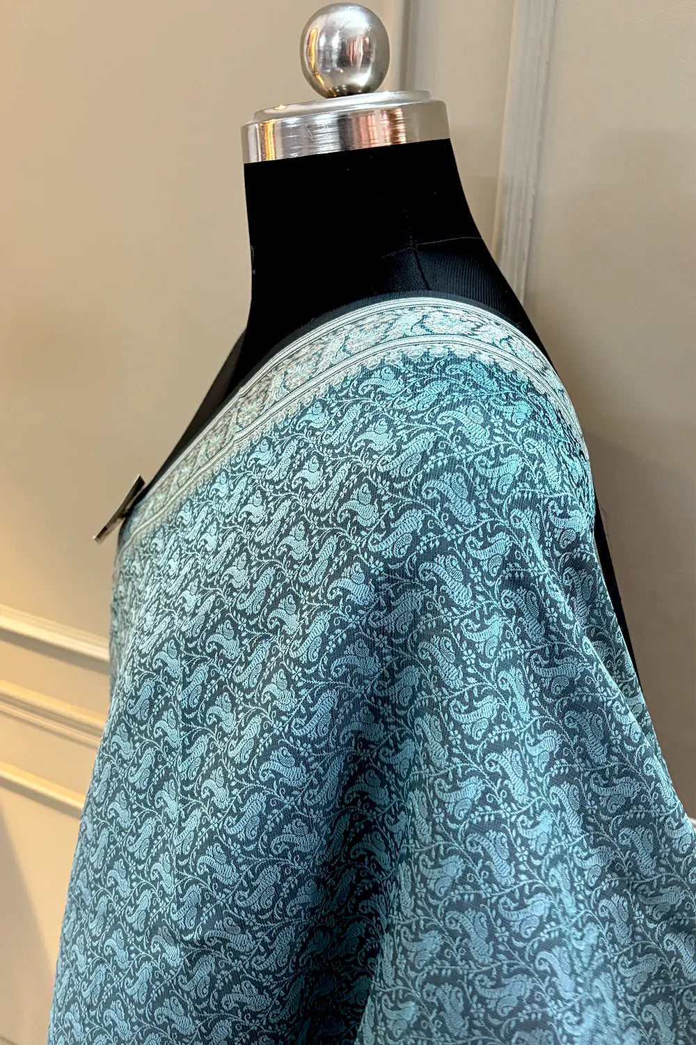 Firozi Resham Zari Silk Banarasi Stole