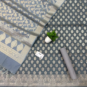 Grey Golden Zari Katan Silk Banarasi Suit