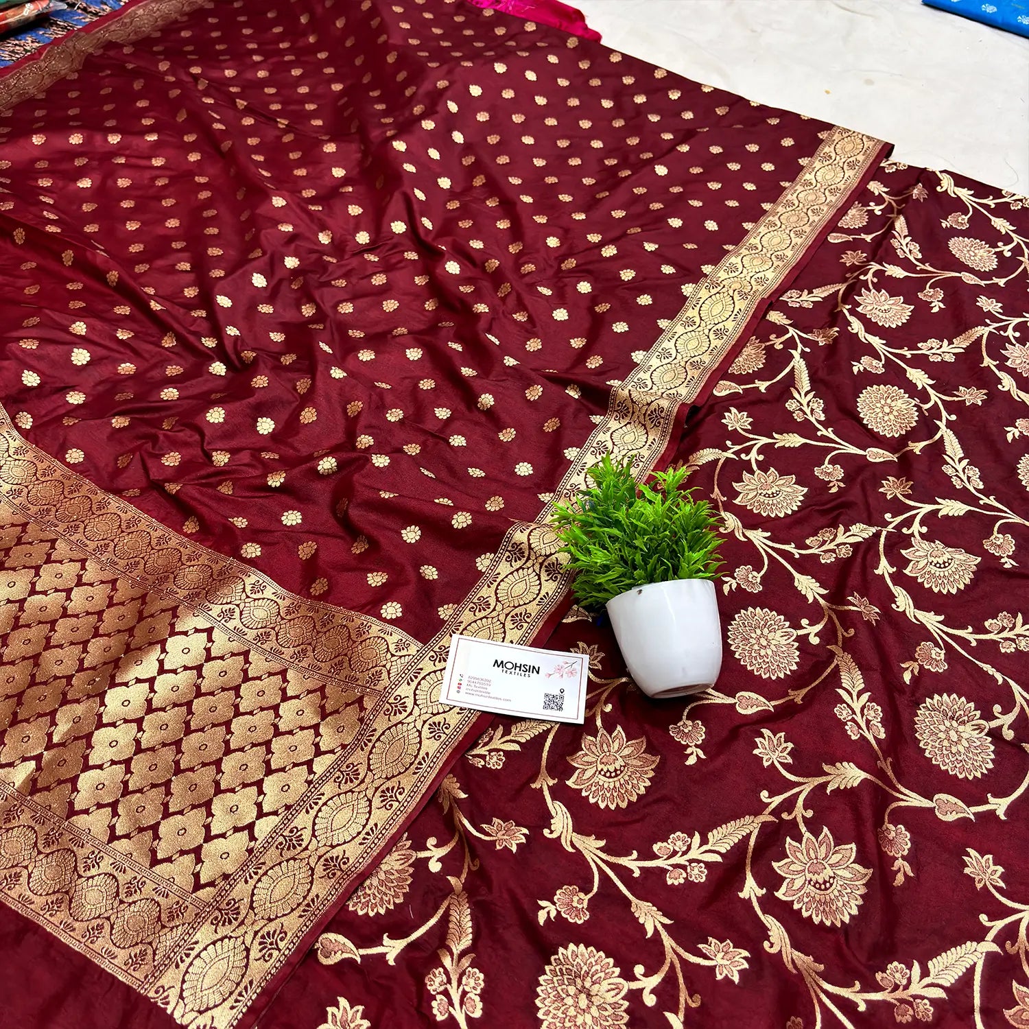 Maroon Golden Zari Katan Silk Banarasi Suit