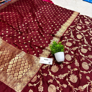 Maroon Golden Zari Katan Silk Banarasi Suit