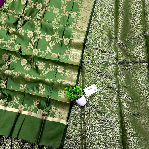 Mehendi Dhaniya Satin Silk Banarasi Suit