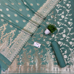 Mint Green Golden Zari Katan Silk Banarasi Suit