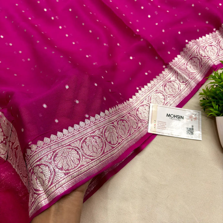 Pink Chunri Georgette Silk Banarasi Dupatta