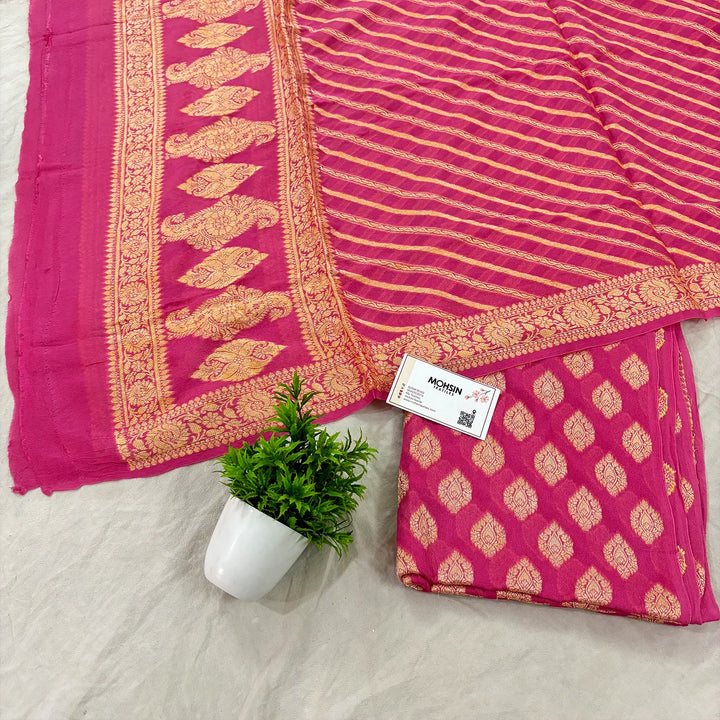 Pink Jaguar Buti Georgette Silk Banarasi Suit