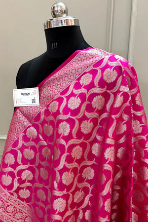 Pink Patti Jaal Katan Silk Banarasi Dupatta