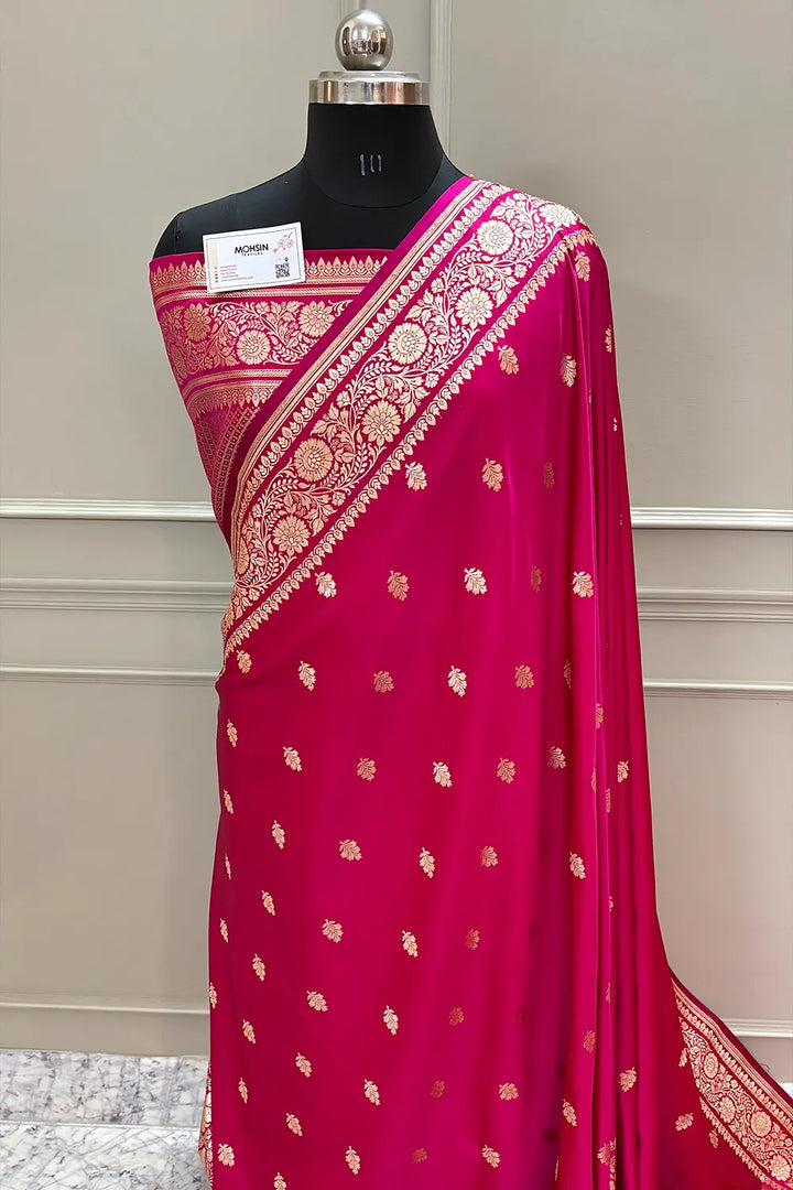 Pink Podina Buti Katan Silk Banarasi Saree