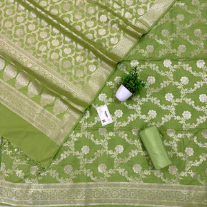 Pista Kashmiri Jaal Katan Silk Banarasi Suit