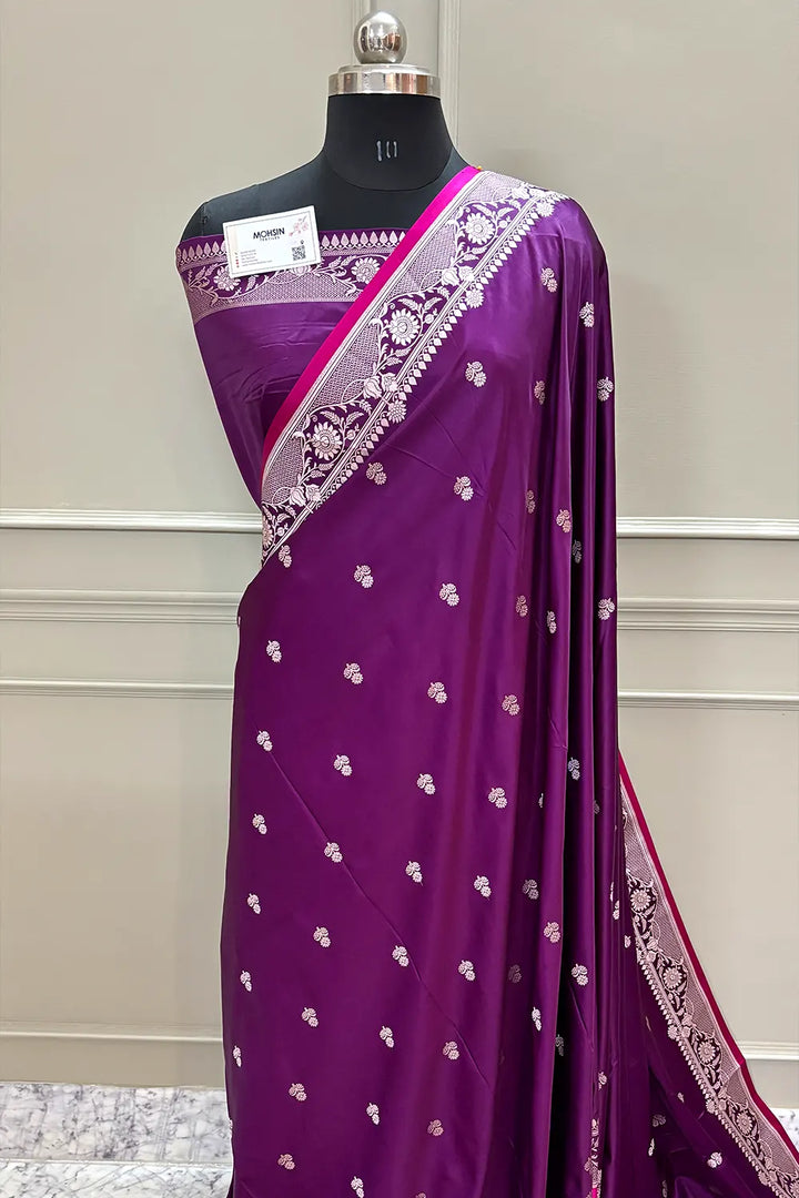 Purple Babri Buti Katan Silk Banarasi Saree