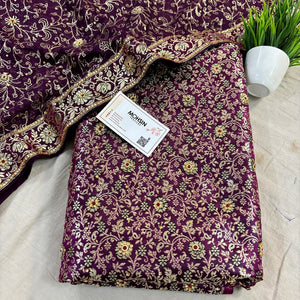 Purple Stone Work Kimkhab Silk Banarasi Gharara