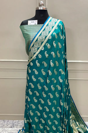 Sea Green Unicorn Buti Katan Silk Banarasi Saree