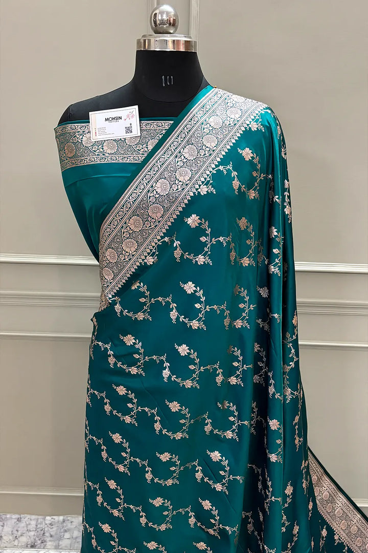 Teal Jhadi Jaal Katan Silk Banarasi Saree