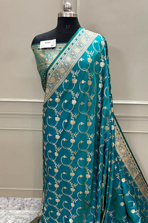 Teal Kanchan Bel Katan Silk Banarasi Saree