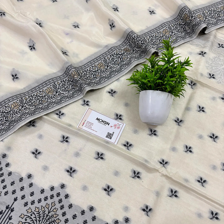 White Jhilmila Taj Dola Silk Banarasi Suit