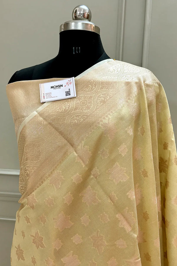 Yellow Daab Buti Chanderi Silk Banarasi Saree