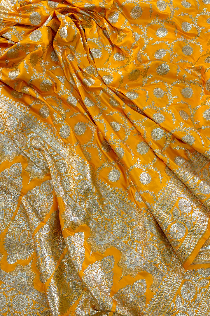 Yellow Murmuri Jaal Katan Silk Banarasi Saree