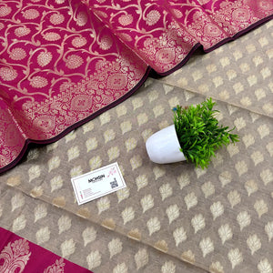 Beige and Pink Kalgha Patta Banarasi Silk Suit