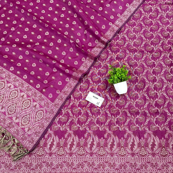 Magenta Surahi Jaal Cotton Silk Banarasi Suit