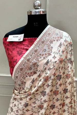 Beige and Peach Resham Silk Banarasi Saree