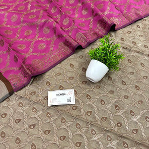 Beige and Pink Patti Jaal Banarasi Silk Suit