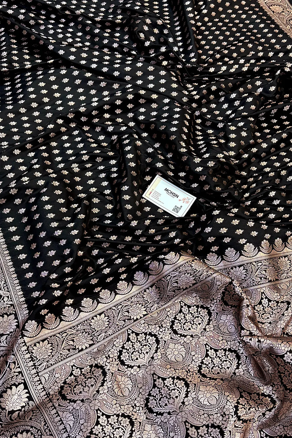 Black Chunni Buti Katan Silk Banarasi Saree