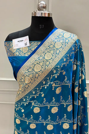 Firozi Bhawar Jaal Katan Silk Banarasi Saree