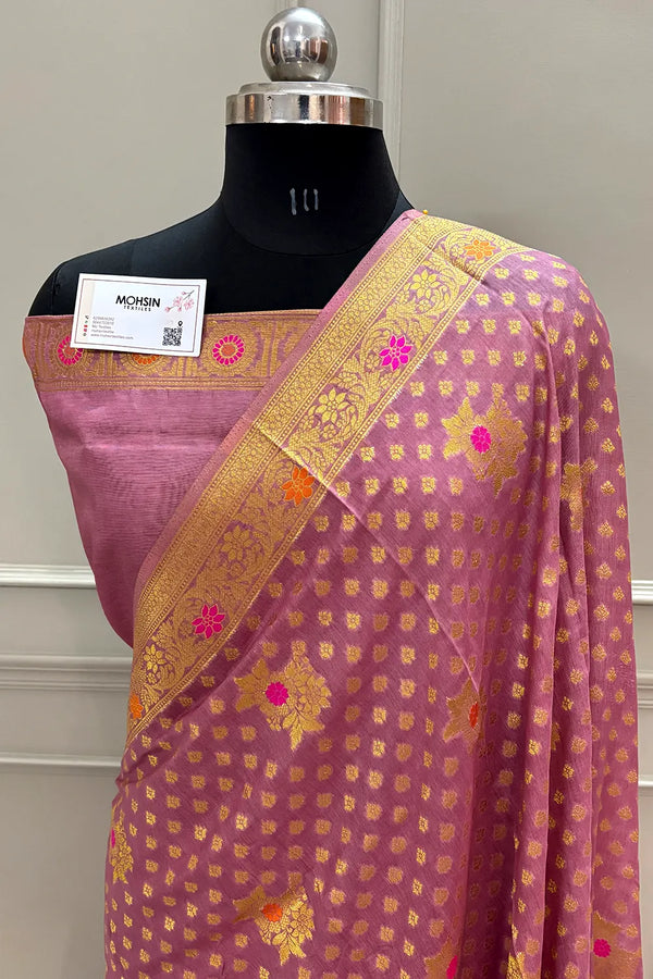 Lavender Golden Zari Dola Silk Banarasi Saree