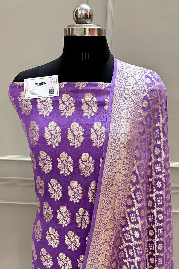 Lavender Guldasta Georgette Silk Banarasi Suit