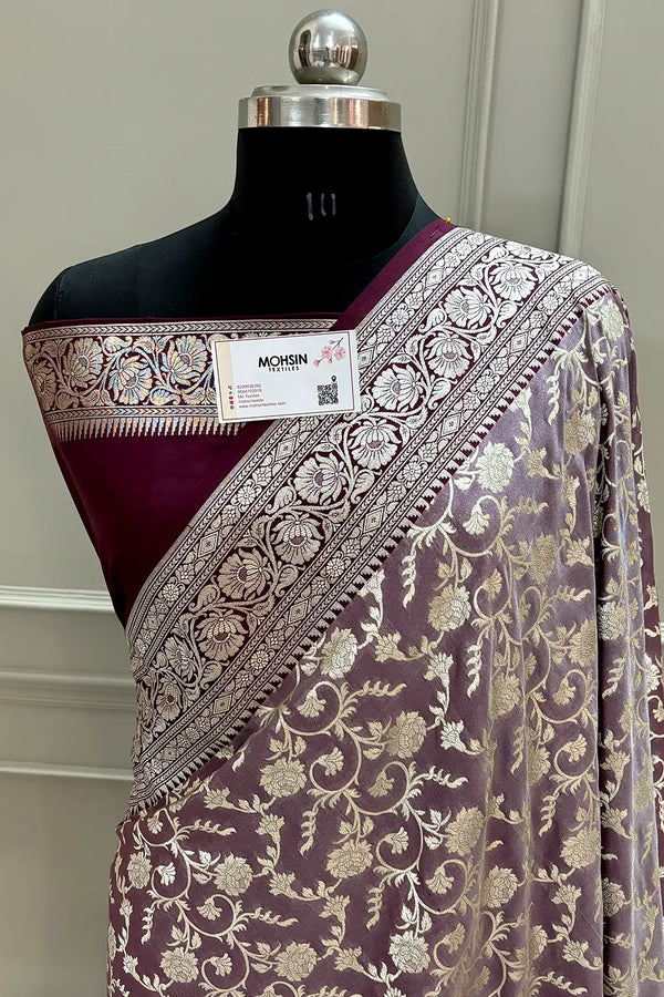 Light Wine and Wine Gulabi Jaal Katan Silk Banarasi Saree