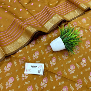 Mustard Golden Zari Satin Silk Banarasi Suit