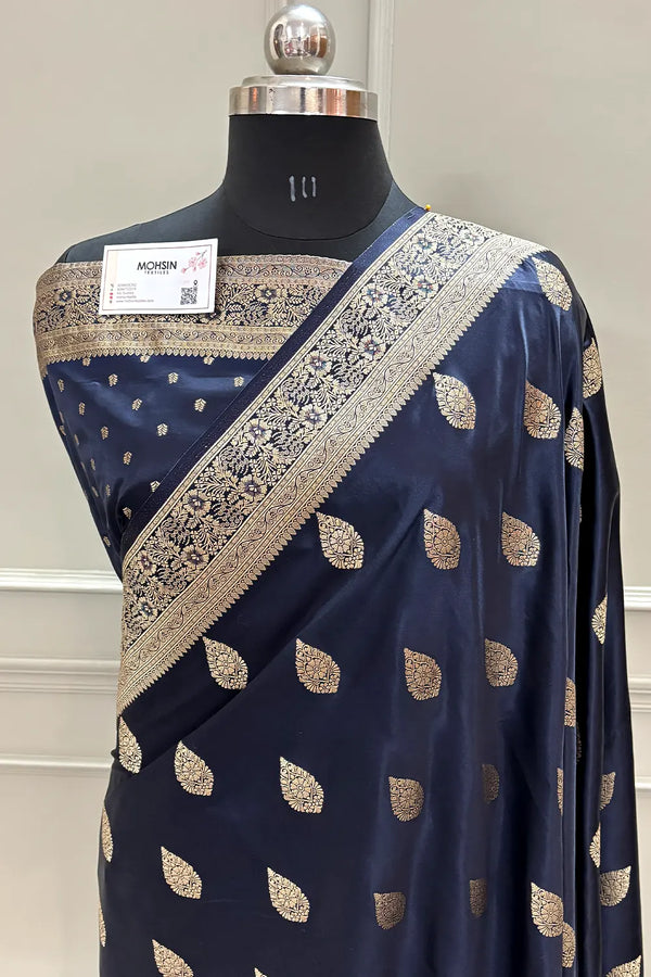 Navy Blue Badami Buta Katan Silk Banarasi Saree