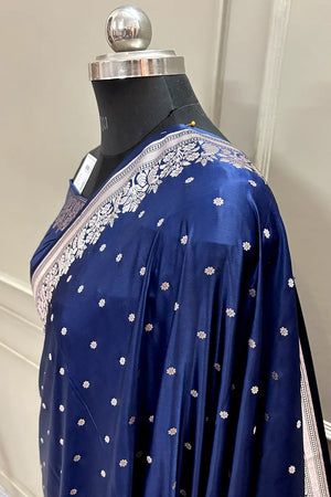 Navy Blue Hawahawai Buti Katan Silk Banarasi Saree
