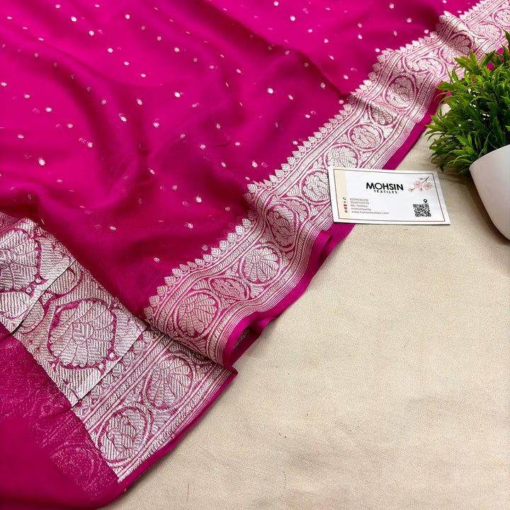 Pink Chunri Georgette Silk Banarasi Dupatta