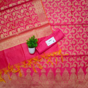 Pink Golden Zari Banarasi Silk Suit