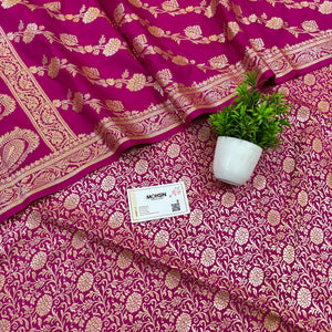 Pink Golden Zari Katan Silk Banarasi Suit