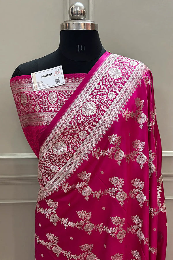 Pink Papakipari Katan Silk Banarasi Saree