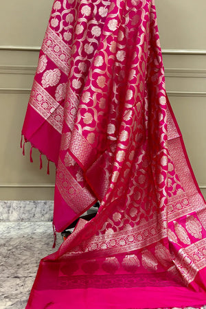 Pink Patti Jaal Katan Silk Banarasi Dupatta