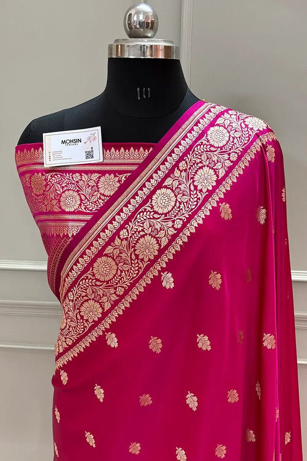 Pink Podina Buti Katan Silk Banarasi Saree