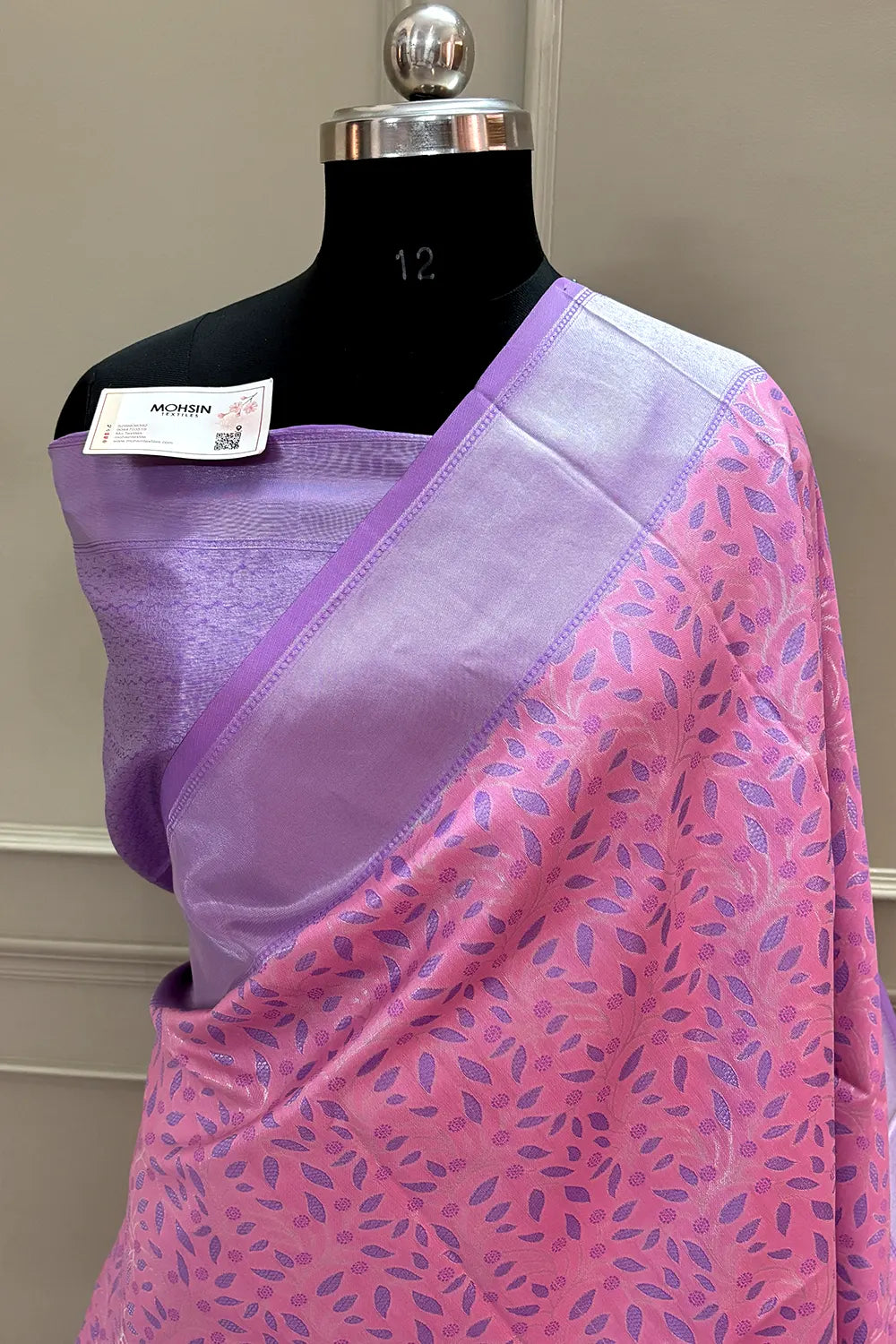 Pink and Lavender Resham Zari Banarasi Silk Saree