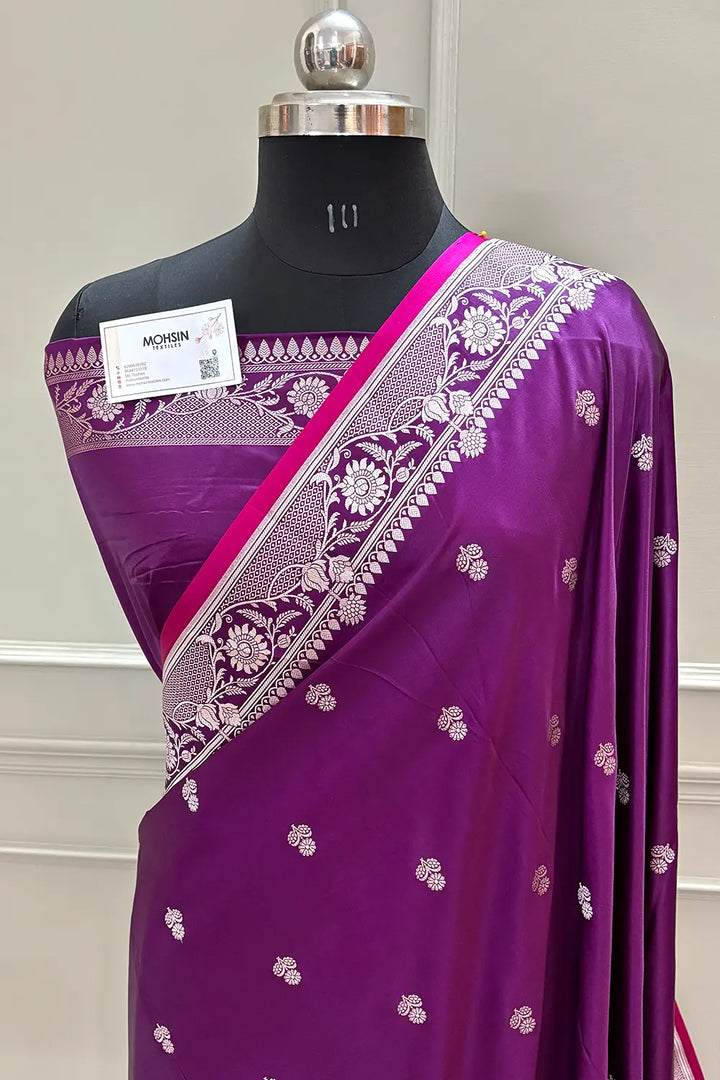 Purple Babri Buti Katan Silk Banarasi Saree