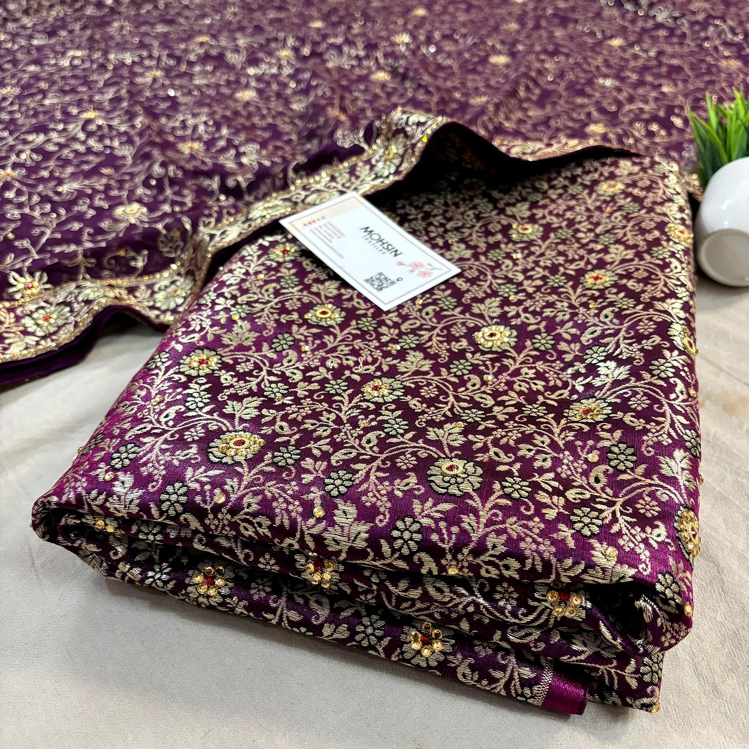 Purple Stone Work Kimkhab Silk Banarasi Gharara
