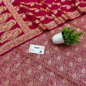 Rani Pink Golden Zari Katan Silk Banarasi Suit