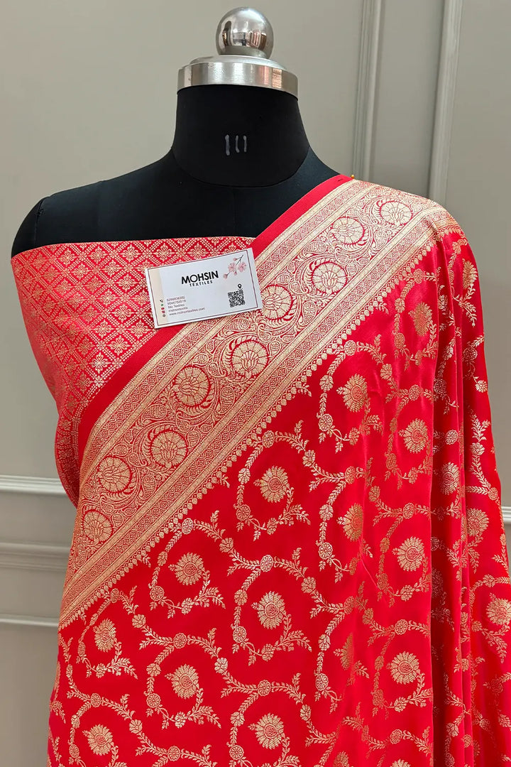 Red Dragon Jaal Katan Silk Banarasi Saree